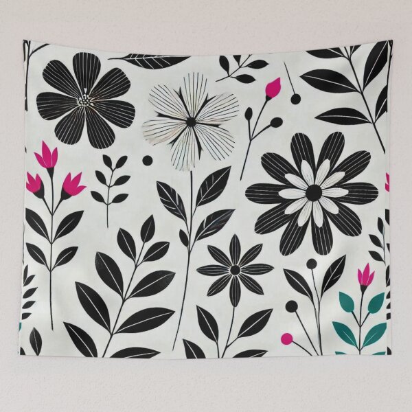 Item preview, Minimalist Floral Pattern in Black and White with Pops of Color designed and sold by Marinaso.