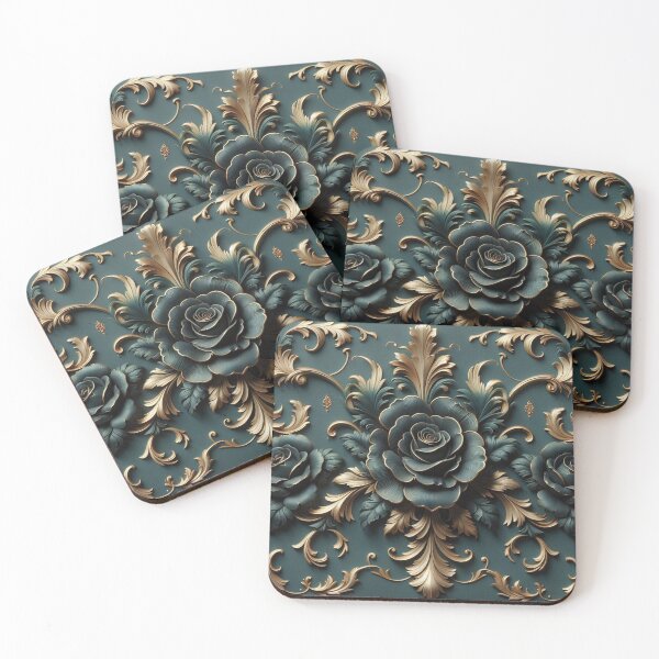 Item preview, Matte Dark Teal Rococo With Roses designed and sold by DesignsByPrnces.