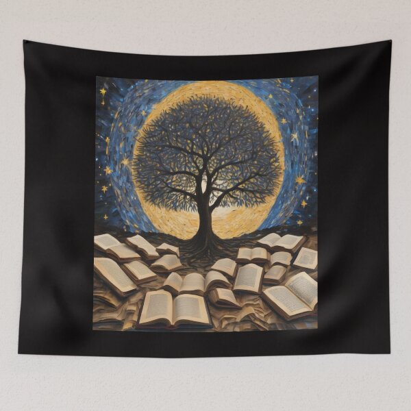 Item preview,  "Enlightened Pages: An Impressive Tree with Open Books at Its Feet" designed and sold by Artisticanvas.