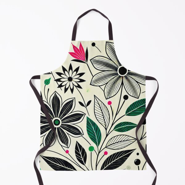 Item preview, Graphic Floral Pattern in Black and White with Green and Pink Accents designed and sold by Marinaso.