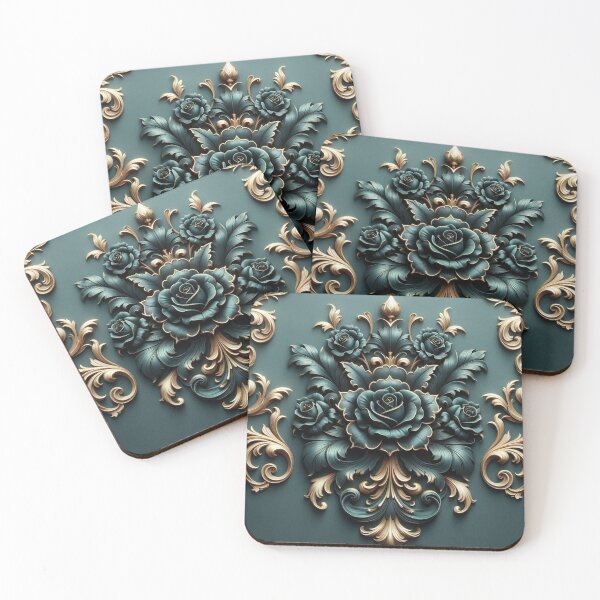 Item preview, Matte Dark Teal Rococo With Roses designed and sold by DesignsByPrnces.
