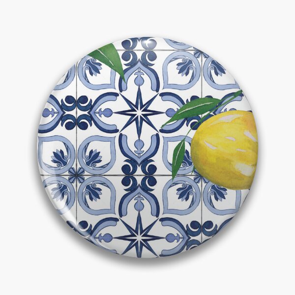 Item preview, Blue tile and yellow lemons designed and sold by EmeraldeaArt.