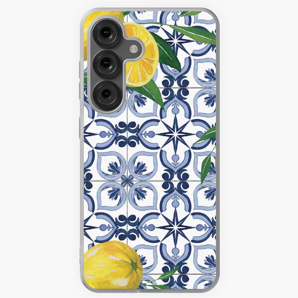 Item preview, Tuile bleue et citrons jaunes designed and sold by EmeraldeaArt.