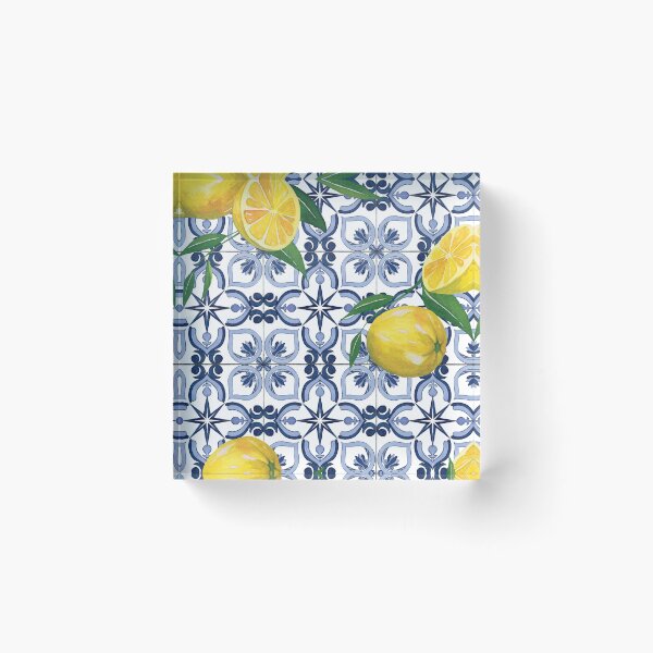 Item preview, Blue tile and yellow lemons designed and sold by EmeraldeaArt.