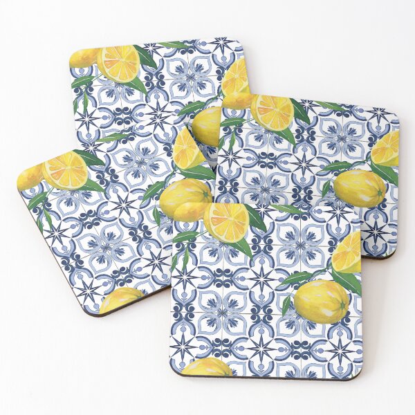 Item preview, Blue tile and yellow lemons designed and sold by EmeraldeaArt.
