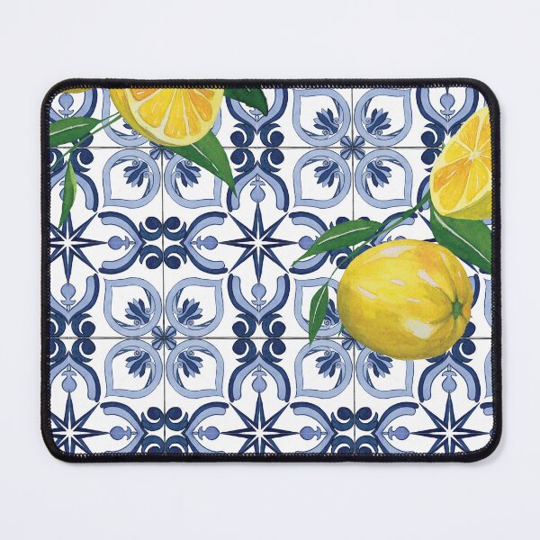 Item preview, Blue tile and yellow lemons designed and sold by EmeraldeaArt.