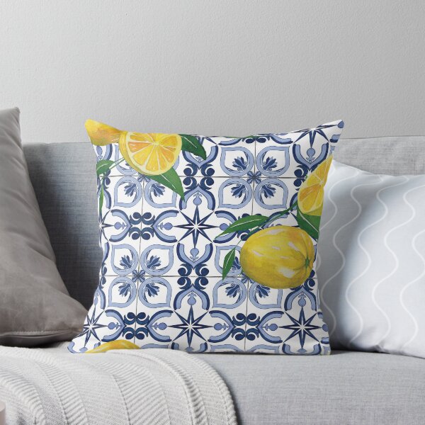 Item preview, Blue tile and yellow lemons designed and sold by EmeraldeaArt.