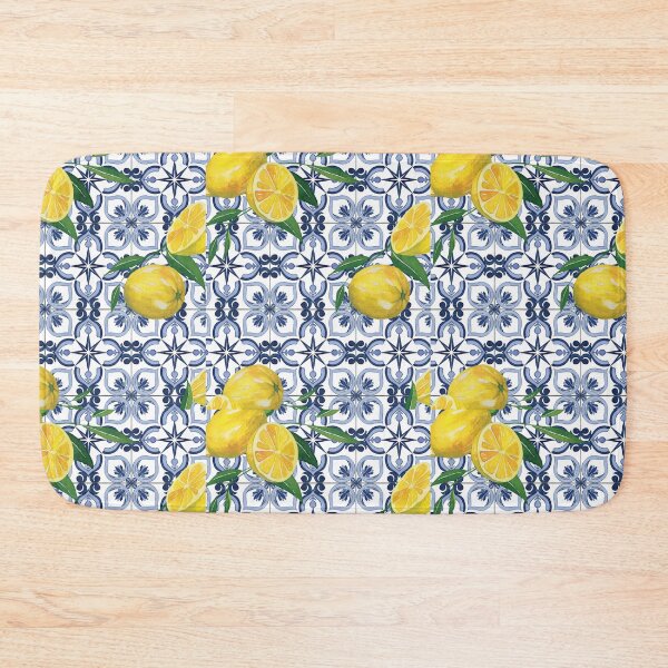 Item preview, Blue tile and yellow lemons designed and sold by EmeraldeaArt.