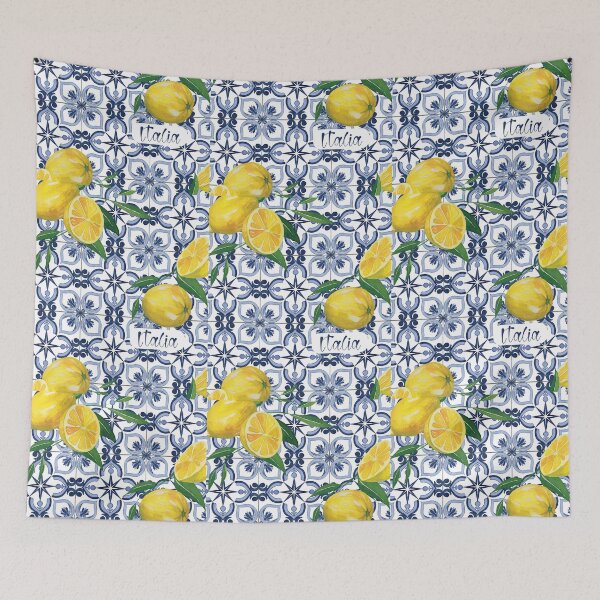Item preview, Italia - blue tile and yellow lemons designed and sold by EmeraldeaArt.