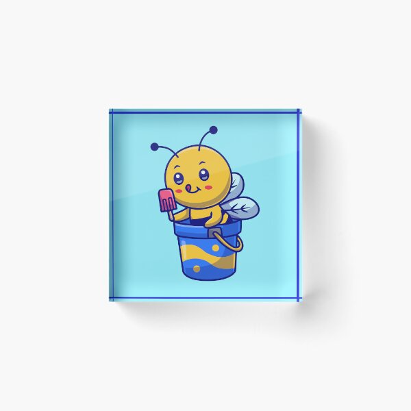 Item preview, Cute Honey Bee Eating Popsicle and Ice Cream Bucket Cartoon Vector Icon designed and sold by hjian8219.