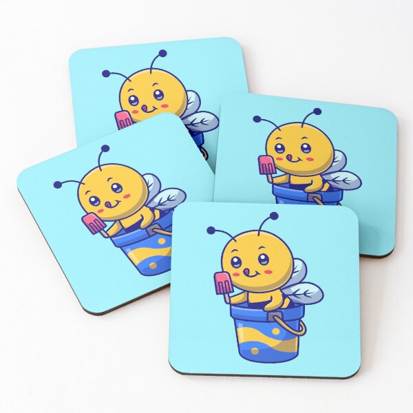 Item preview, Cute Honey Bee Eating Popsicle and Ice Cream Bucket Cartoon Vector Icon designed and sold by hjian8219.