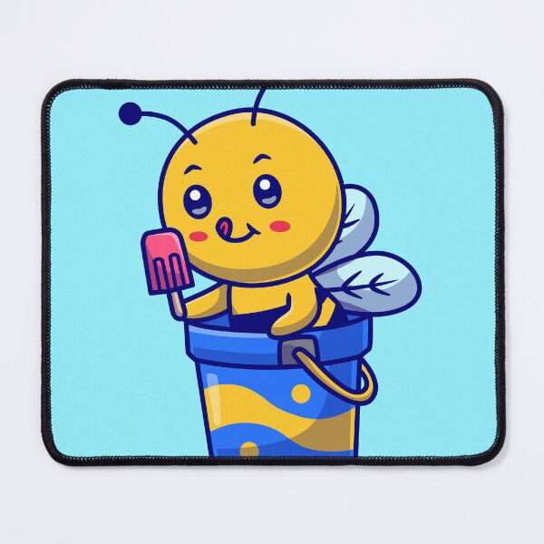 Item preview, Cute Honey Bee Eating Popsicle and Ice Cream Bucket Cartoon Vector Icon designed and sold by hjian8219.