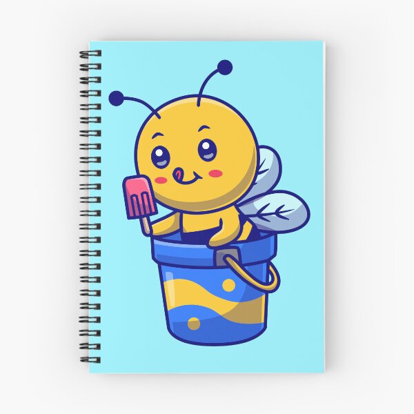 Item preview, Cute Honey Bee Eating Popsicle and Ice Cream Bucket Cartoon Vector Icon designed and sold by hjian8219.