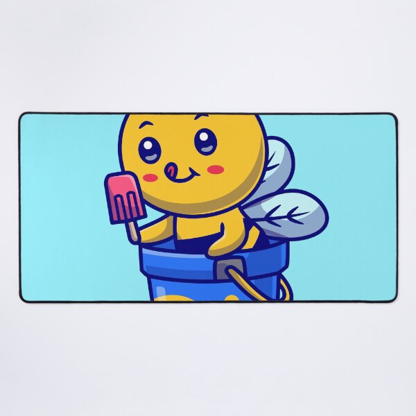 Item preview, Cute Honey Bee Eating Popsicle and Ice Cream Bucket Cartoon Vector Icon designed and sold by hjian8219.