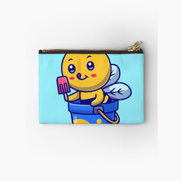 Item preview, Cute Honey Bee Eating Popsicle and Ice Cream Bucket Cartoon Vector Icon designed and sold by hjian8219.