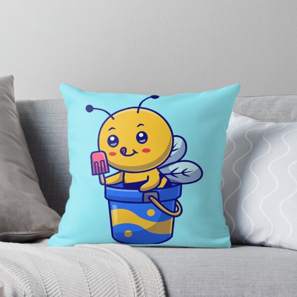Item preview, Cute Honey Bee Eating Popsicle and Ice Cream Bucket Cartoon Vector Icon designed and sold by hjian8219.