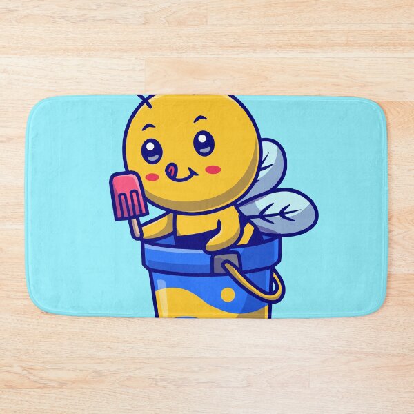 Item preview, Cute Honey Bee Eating Popsicle and Ice Cream Bucket Cartoon Vector Icon designed and sold by hjian8219.