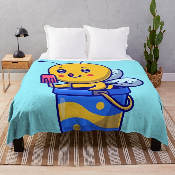 Item preview, Cute Honey Bee Eating Popsicle and Ice Cream Bucket Cartoon Vector Icon designed and sold by hjian8219.