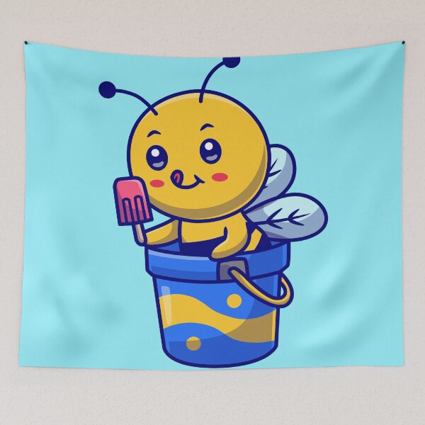 Item preview, Cute Honey Bee Eating Popsicle and Ice Cream Bucket Cartoon Vector Icon designed and sold by hjian8219.