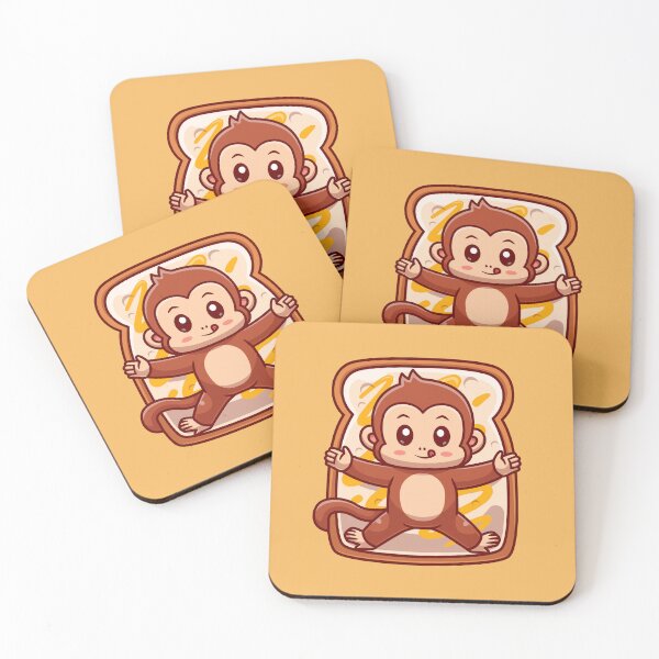 Item preview, : Cute Monkey Laying Bread with Banana Jam Cartoon Vector Icon designed and sold by hjian8219.