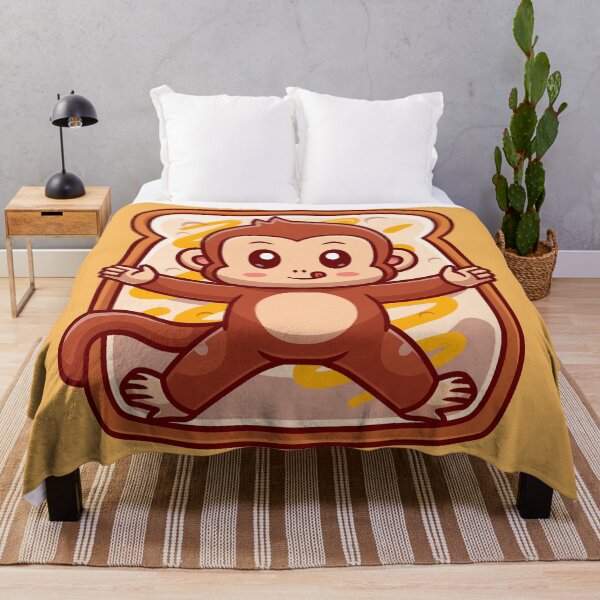 Item preview, : Cute Monkey Laying Bread with Banana Jam Cartoon Vector Icon designed and sold by hjian8219.