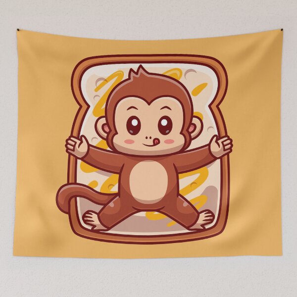 Item preview, : Cute Monkey Laying Bread with Banana Jam Cartoon Vector Icon designed and sold by hjian8219.