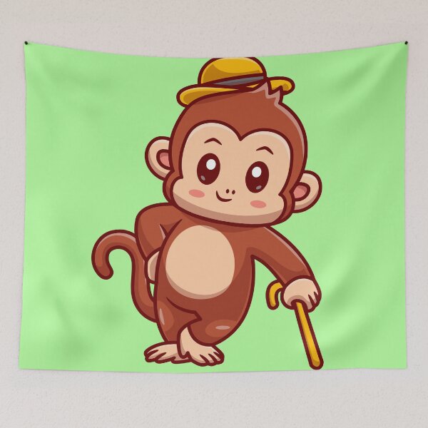 Item preview, Cute Monkey Business Holding Stick Cartoon Vector Icon designed and sold by hjian8219.
