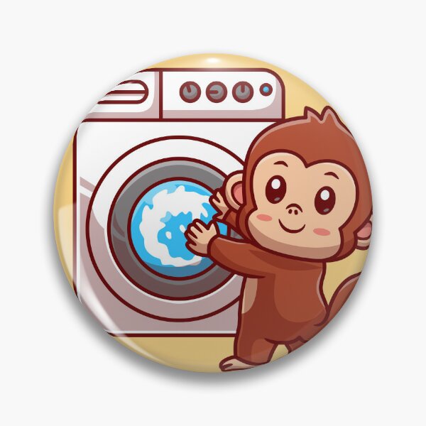 Item preview, Cute Monkey Holding Washing Machine Cartoon Vector Icon designed and sold by hjian8219.