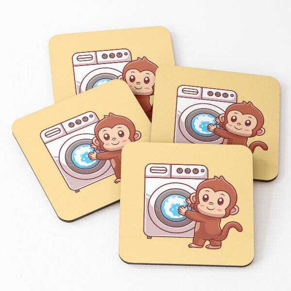 Item preview, Cute Monkey Holding Washing Machine Cartoon Vector Icon designed and sold by hjian8219.