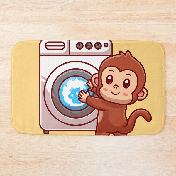 Item preview, Cute Monkey Holding Washing Machine Cartoon Vector Icon designed and sold by hjian8219.