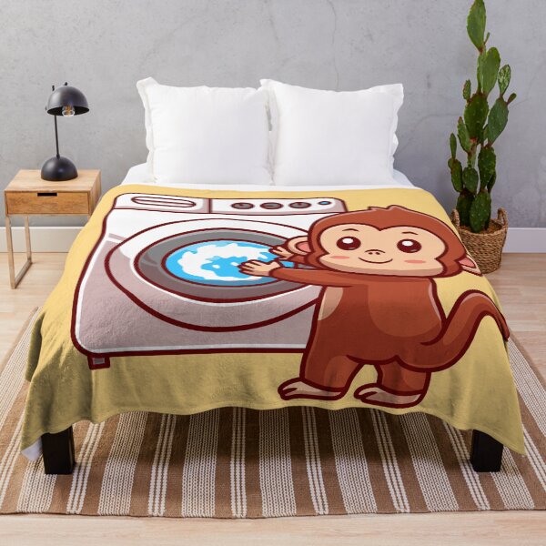 Item preview, Cute Monkey Holding Washing Machine Cartoon Vector Icon designed and sold by hjian8219.