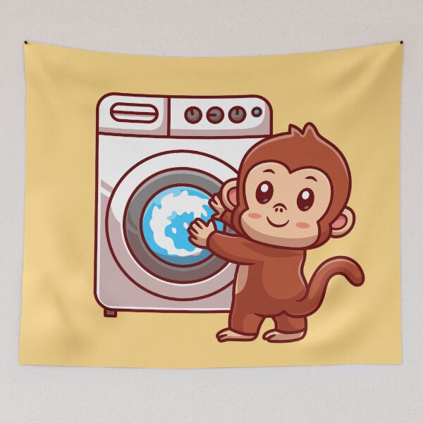 Item preview, Cute Monkey Holding Washing Machine Cartoon Vector Icon designed and sold by hjian8219.