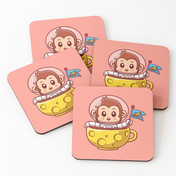 Item preview, Cute Monkey Astronaut Holding Banana Flag and Moon Coffee Cartoon Vector Icon designed and sold by hjian8219.