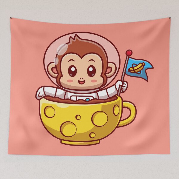 Item preview, Cute Monkey Astronaut Holding Banana Flag and Moon Coffee Cartoon Vector Icon designed and sold by hjian8219.