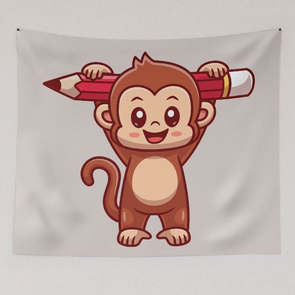 Item preview, Cute Monkey Holding Pencil Cartoon Vector Icon designed and sold by hjian8219.