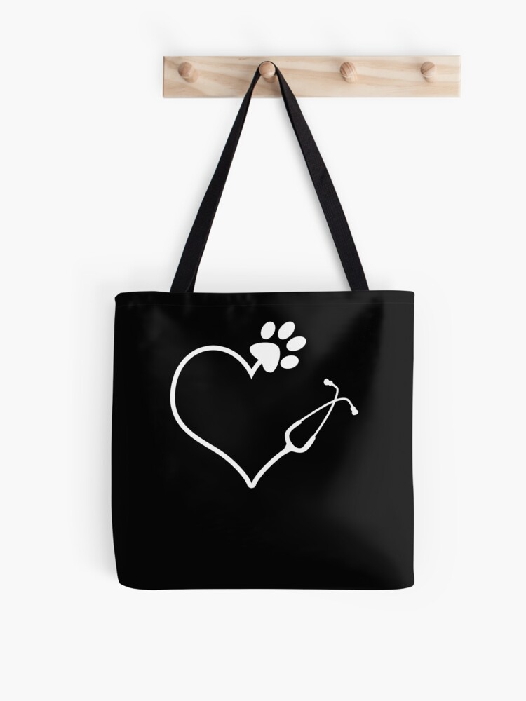 Monogrammed Leopard Heart Stethoscope Tote Bag - White