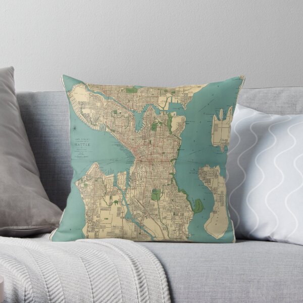 Seattle Vintage Map | Full Color Throw Pillow