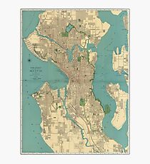 Seattle Vintage Map Photographic Print