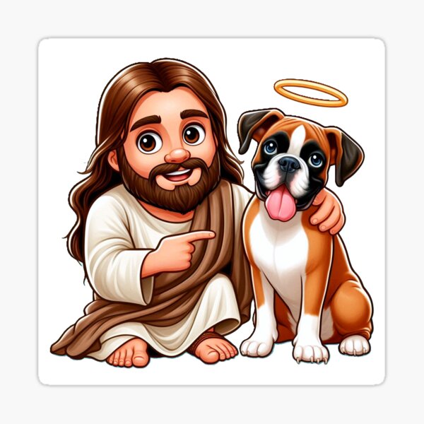 Item preview, Jesus with angel boxer dog designed and sold by HolyRosery.