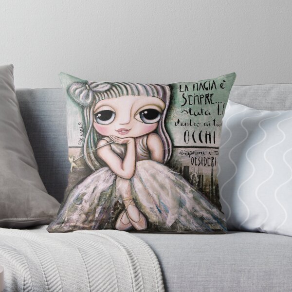Fairy white hair and big eyes art by Margherita Arrighi Throw Pillow