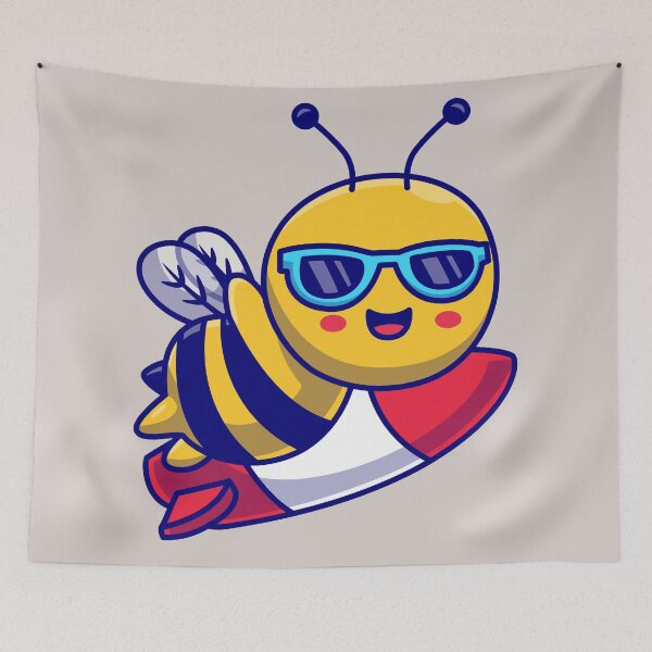 Item preview, Cute Honey Bee Flying with Rocket Cartoon Vector Icon designed and sold by hjian8219.