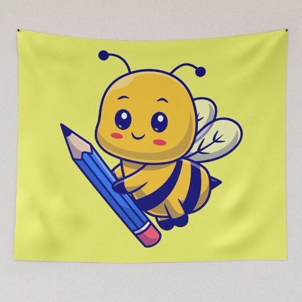 Item preview, Cute Honey Bee Holding Pencil Cartoon Vector Icon designed and sold by hjian8219.