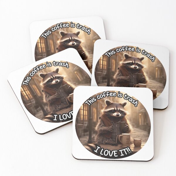 Item preview, Raccoon drinking coffee designed and sold by meganhuizer.