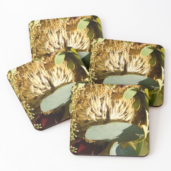 Item preview, Protea and Gum Leaves by Adelaide artist Avril Thomas at Magpie Springs designed and sold by MagpieSprings.