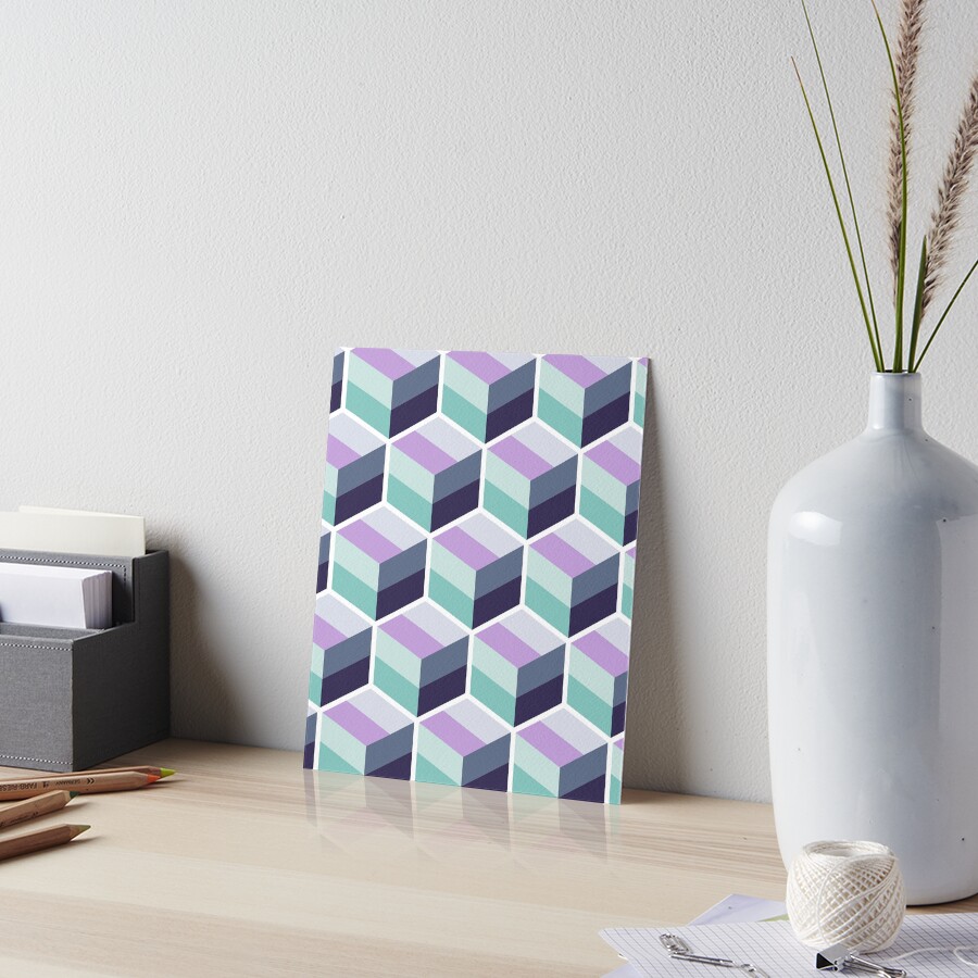 Geometric Pattern: Cube Stripe: Mineral Art Board Print
