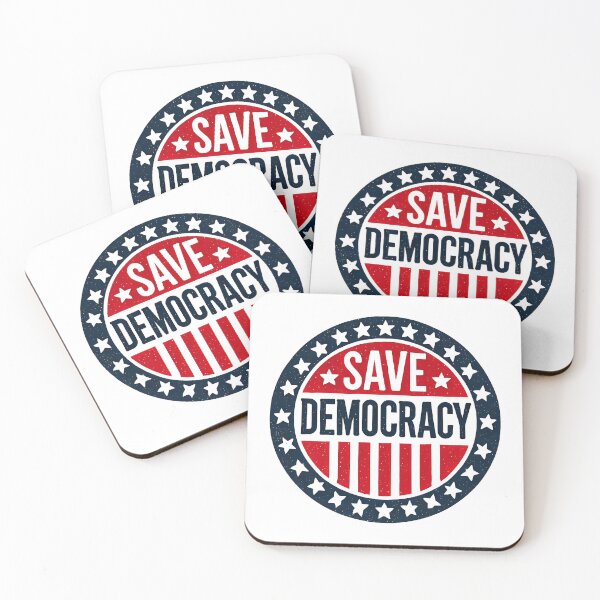 Item preview, Patriotic “Save Democracy” Badge Design in Red, White, and Blue designed and sold by Retro Travel Design.