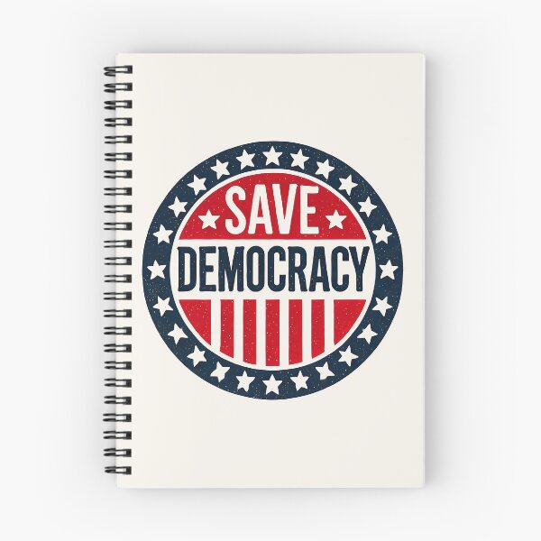 Item preview, Patriotic “Save Democracy” Badge Design in Red, White, and Blue designed and sold by Retro Travel Design.