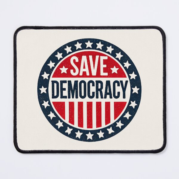 Item preview, Patriotic “Save Democracy” Badge Design in Red, White, and Blue designed and sold by Retro Travel Design.