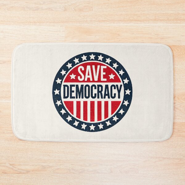 Item preview, Patriotic “Save Democracy” Badge Design in Red, White, and Blue designed and sold by Retro Travel Design.