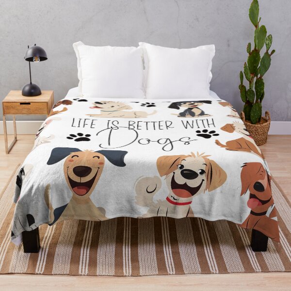 Item preview, Life is better with dogs quote, cute puppy dogs illustrated and paw prints designed and sold by Inktown.